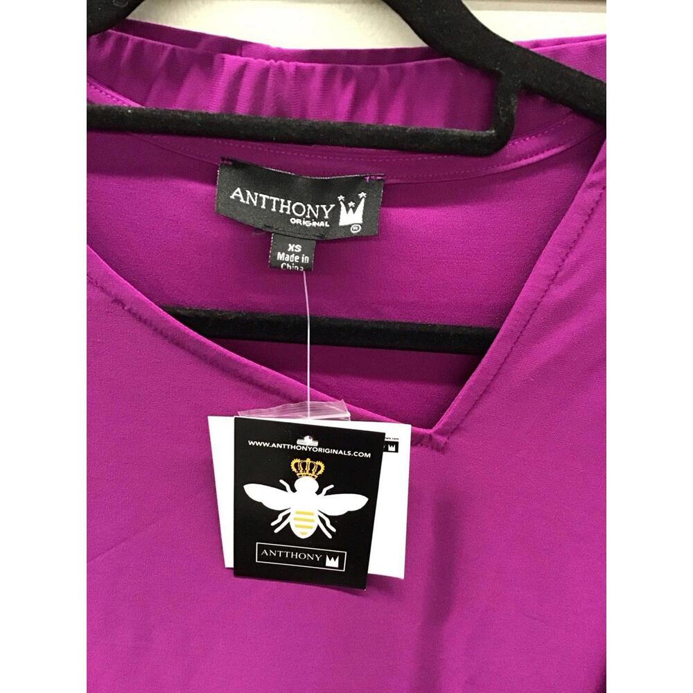 Antthony originals 2pc purple asymmetrical set size XS gold button accents HSN - Picture 2 of 6